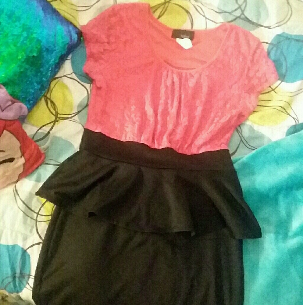 Pink lace knee length black dress